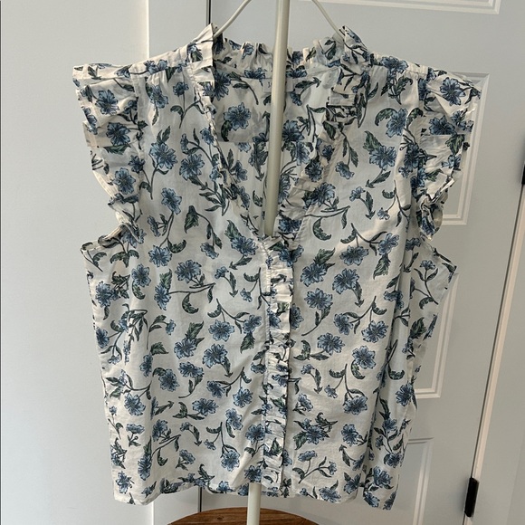 J. Crew Tops - J. Crew Blue Floral Ruffle Sleeveless Button-down Blouse, NWOT